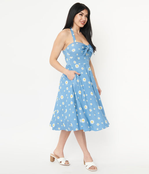 Blue & White Daisy Print Swing Dress