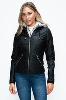 Layered Double-Zipper Jacket with Fuzzy Hood