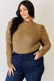 Ribbed Mock Neck Puff Sleeve T-Shirt