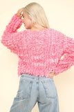 Shaggy Yarn Knit Pink Zip Up Jacket