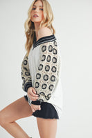 Crochet Contrast Stitching V Neck Top