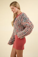 Shaggy Yarn Knit Multicolored Zip Up Jacket