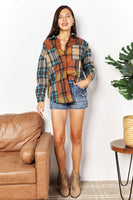 Plaid Curved Hem Shirt Jacket with Breast Pockets