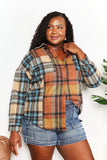 Plaid Curved Hem Shirt Jacket with Breast Pockets