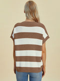 Full Size Striped V-Neck Short Sleeve Sweater