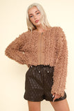 Shaggy Yarn Knit Mocha Zip Up Jacket