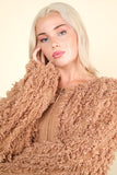 Shaggy Yarn Knit Mocha Zip Up Jacket