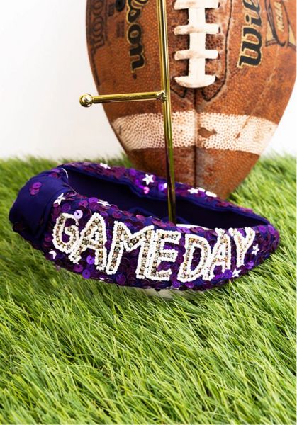 Purple Gameday Seed Bead Sequin Knotted Headband