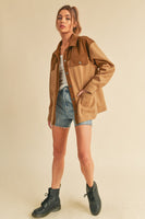 Two Tone Button Up Jacket with Pockets in Camel