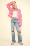 Shaggy Yarn Knit Pink Zip Up Jacket