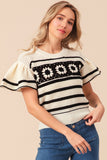 Granny Square Short Sleeve Striped Sweater