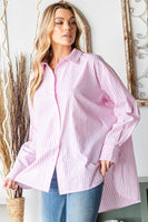 Striped Button Down High-Low Hem Shirt