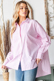 Striped Button Down High-Low Hem Shirt