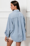 Denim Button Down Stitch Detail Shirt with Chest Pockets