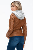 Layered Double-Zipper Jacket with Fuzzy Hood