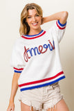 Metallic America Short Sleeve Sweater