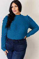 Ribbed Mock Neck Puff Sleeve T-Shirt