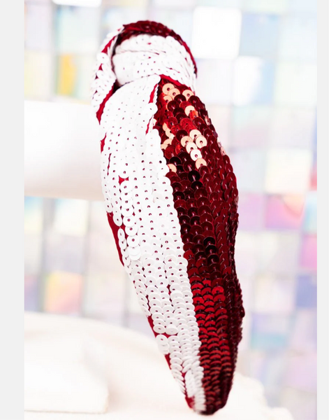 Red and White Sequin Knotted Headband