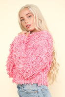 Shaggy Yarn Knit Pink Zip Up Jacket