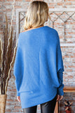 Asymmetrical Hem Dolman Sleeve Sweater in French Blue