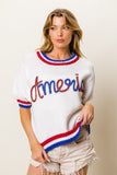 Metallic America Short Sleeve Sweater