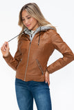 Layered Double-Zipper Jacket with Fuzzy Hood