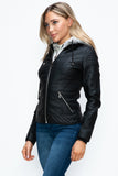 Layered Double-Zipper Jacket with Fuzzy Hood