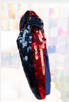 Navy and Red Sequin Knotted Headband