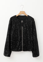 Sequin Zip Up Long Sleeve Jacket