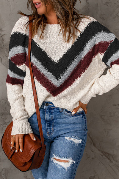 Contrast Dropped Shoulder Long Sleeve Sweater