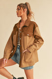 Two Tone Button Up Jacket with Pockets in Camel