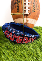 Navy and Red Gameday Seed Bead Sequin Knotted Headband
