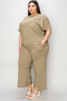 Full Size Texture Short Sleeve Top and Pants Set