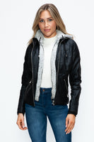 Layered Double-Zipper Jacket with Fuzzy Hood