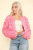 Shaggy Yarn Knit Pink Zip Up Jacket