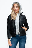 Layered Double-Zipper Jacket with Fuzzy Hood