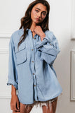 Denim Button Down Stitch Detail Shirt with Chest Pockets