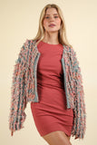 Shaggy Yarn Knit Multicolored Zip Up Jacket