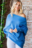 Asymmetrical Hem Dolman Sleeve Sweater in French Blue