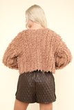 Shaggy Yarn Knit Mocha Zip Up Jacket