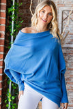 Asymmetrical Hem Dolman Sleeve Sweater in French Blue