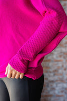 Asymmetrical Hem Dolman Sleeve Sweater in Fuchsia