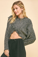 Fringe Hem Overlapping Asymmetrical Crop Sweater