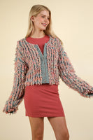 Shaggy Yarn Knit Multicolored Zip Up Jacket