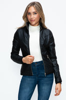 Layered Double-Zipper Jacket with Fuzzy Hood