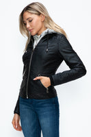 Layered Double-Zipper Jacket with Fuzzy Hood