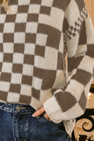 Checkered Contrast Chunky Sweater