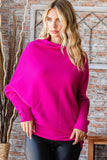 Asymmetrical Hem Dolman Sleeve Sweater in Fuchsia