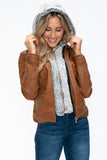 Layered Double-Zipper Jacket with Fuzzy Hood