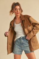 Two Tone Button Up Jacket with Pockets in Camel